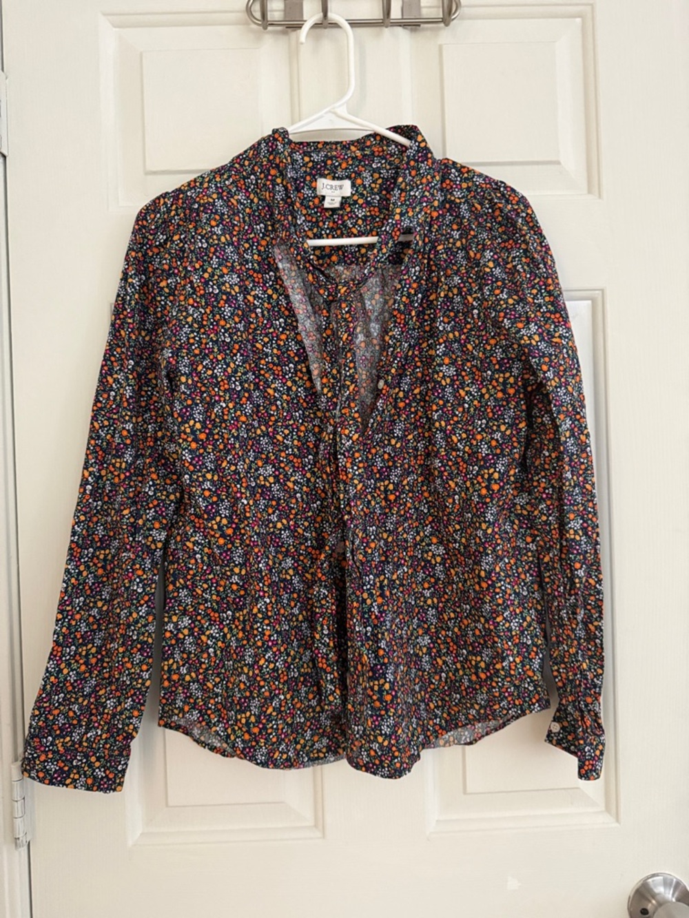 J. Crew Black Floral Long-Sleeve Button-Up Blouse
